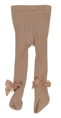 Starorůžové žebrované punčocháče s mašlemi