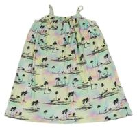 Mátovo-barevné bavlněné oversize šaty s plameňáky a palmami Next