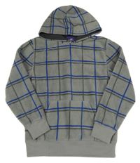 Šedo-modro-tmavošedá kostkovaná fleecová mikina s kapucí C&A