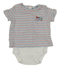 Bílo-barevné pruhované tričko s traktorem a všitým body Sergent Major