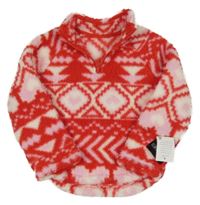 Nové - Červeno-růžovo-bílá vzorovaná chlupatá mikina Dunnes