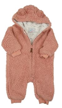 Starorůžová huňatá podšitá kombinéza s kapucí Topomini