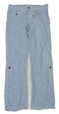 Světlemodro-bílé melírované lněné roll-up chino kalhoty H&M