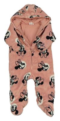 Růžová chlupatá zateplená kombinéza s Minnie a kapucí Disney