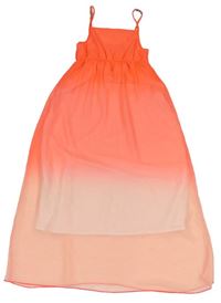 Neonově oranžové šifonové maxi šaty 
