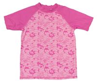 Neonově růžové vzorované UV tričko s delfíny a mořskými pannami 