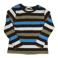 Hnědo-bílo-modré pruhované triko H&M