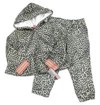 2 set - Béžovo-černá leopardí mikina s kapucí + tepláky