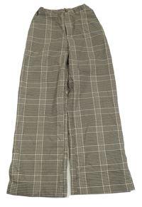 Béžovo-černé kostkované široké kalhoty H&M