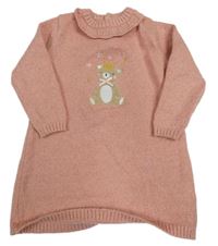 Růžové třpytivé pletené šaty s medvědem Nutmeg