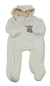 Bílá chlupatá podšitá kombinéza se zebrou a kapucí 