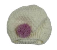 Smetanová pletená čepice s bambulí 