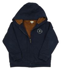 Tmavomodrá zateplená propínací mikina s kapucí Vertbaudet