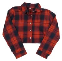 Tmavomodro-červená kostkovaná crop halenka shein