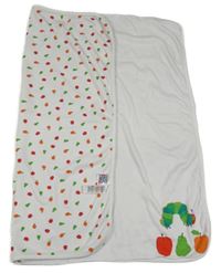 Bílo-barevná bavlněná deka s ovocem a housenkou 