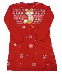 Červené svetrové vzorované šaty s liškou 