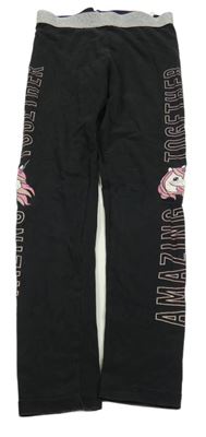 Černé legíny s nápisem a jednorožcem H&M