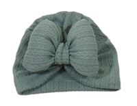 Zelená vzorovaná turbanová čepice s 3D mašlí 