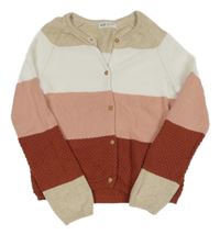 Bílo-růžovo-béžový pruhovaný propínací lehký svetr H&M