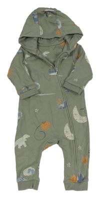 Khaki teplákový overal s obrázky a kapucí M&S