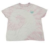 Bílo-růžové batikované tričko s motýlem M&S