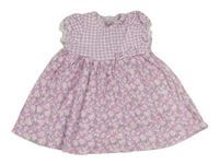 Lila-bílé kostkované květované šaty Miniclub