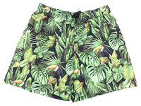 Černo-zelené plážové kraťasy s listy a tukany H&M