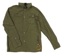 Khaki kostkovaná košile s nápisem H&M