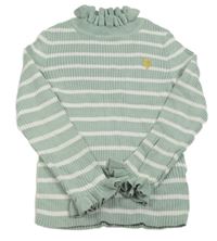Zeleno-bílý žebrovaný pruhovaný svetr s límečkem Primark