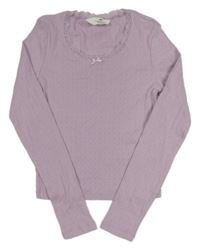 Lila crop triko s krajkou a mašlí H&M