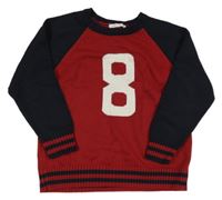 Vínovo-tmavomodrý svetr s číslem 