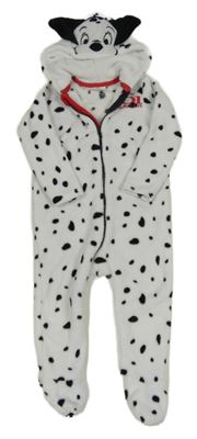 Bílo-černá plyšová puntíkatá kombinéza s kapucí - 101 dalmatinů Disney