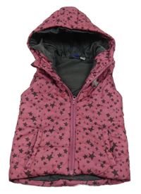 Růžovo-šedá šusťáková zateplená vesta s hvězdami a jednorožcem a kapucí Lupilu