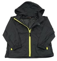 Černo-žlutá šusťáková jarní funkční bunda s nápisem a kapucí 