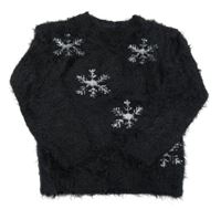 Černý chlupatý svetr s vločkami Pocopiano
