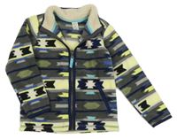 Šedo-modro-žluto-béžová vzorovaná fleecová propínací mikina s límečkem Carter's