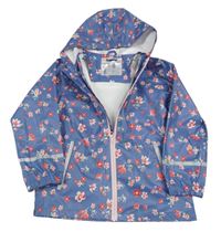 Modro-růžová květovaná voděodolná jarní bunda s kapucí Lupilu