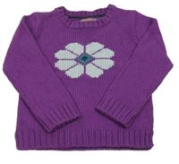 Fialový vlněný svetr s květem Kanz