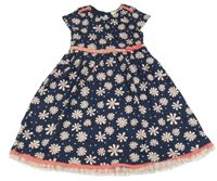 Tmavomodro-růžové květované šaty s mašlí Kids