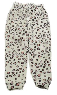 Smetanovo-růžovo-černé plyšové tepláky s leopardím vzorem 