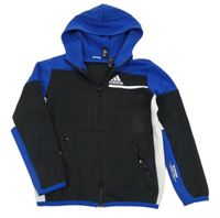 Černo-modro-bílá propínací mikina s logem a kapucí Adidas