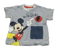 Tmavomodro-bílé pruhované tričko s Mickeym Disney