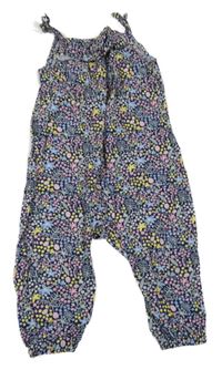 Tmavomodro-barevný květovaný kalhotový overal H&M
