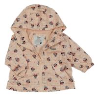 Růžovo-bílá kostkovaná šusťáková podzimní bunda s Minnie a kapucí Primark