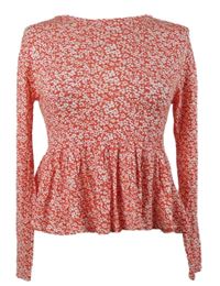 Nové - Dámské červeno-bílé kytičkované peplum triko 