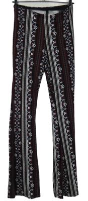 Dámské vínovo-černo-modré vzorované zvonové teplákové kalhoty zn. H&M