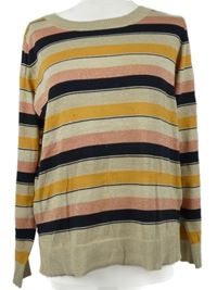 Dámský béžovo-tmavomodro-růžový pruhovaný třpytivý svetr Next 