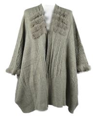 Dámský šedý vzorovaný svetrový cardigán s kožíškem 