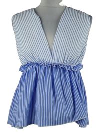 Dámská bílo-modrá pruhovaná peplum halenka Monopoly 