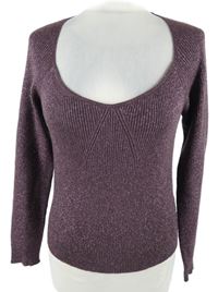 Dámský vínový třpytivý žebrovaný svetr Primark 